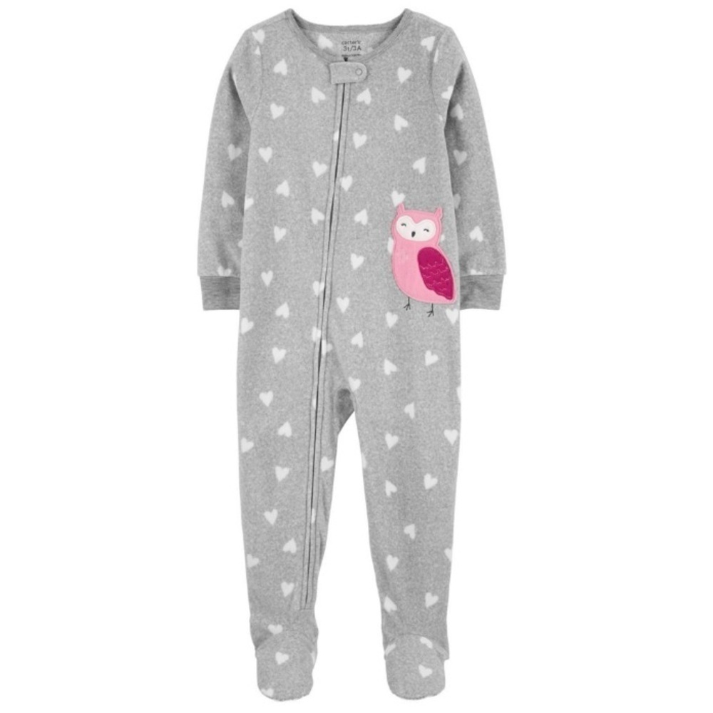 NWT Carter's Gray with pink owl fleece footie pajamas 2T